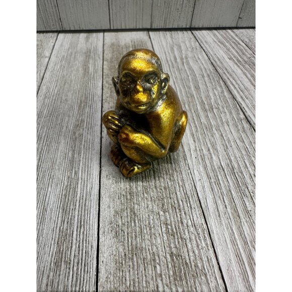 VTG Monkey Figurines Sculpture Statue Resin Gold Colored Home Decor -Set of 7 - Picture 7 of 9